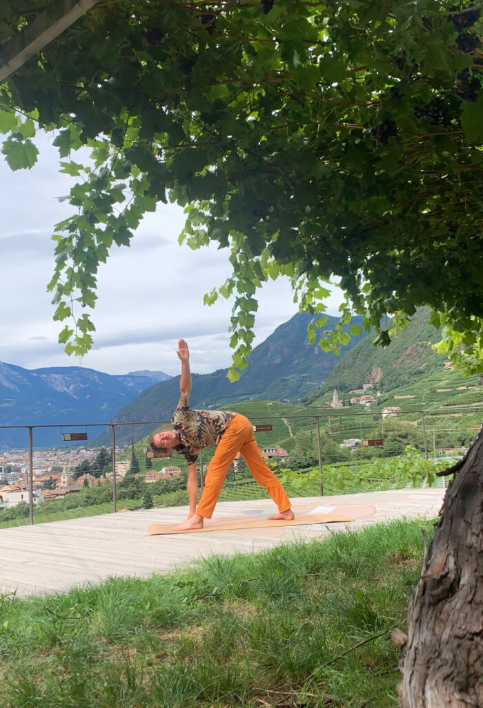 Yoga in den Bergen Trikonassana